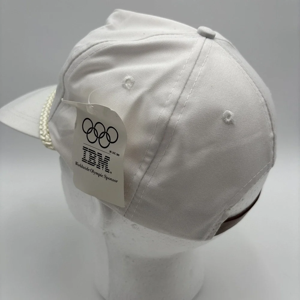 Vintage IBM Worldwide Olympics Sponsor Cap Hat Flat Bill 1988 80s White RARE NWT
